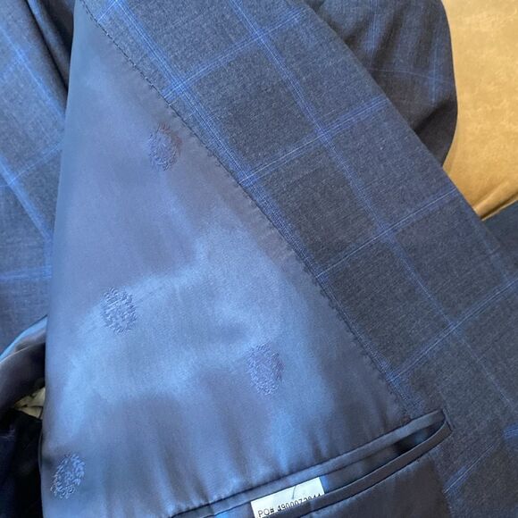 Lauren Ralph Lauren All Wool Navy Windowpane Suit Pants and Jackt 44R - Picture 6 of 8